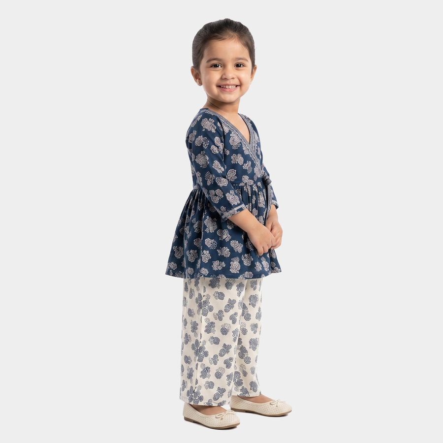 Girls Navy Blue V Neck Fusion Set Upper and Bottom Set, नेवी ब्लू, large