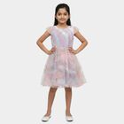 Girls' Lilac Regular Fit Lace Overlay Ruffled Frock, लाइलेक, small