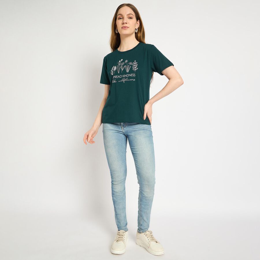 Ladies' Round Neck T-Shirt , गहरा हरा, large
