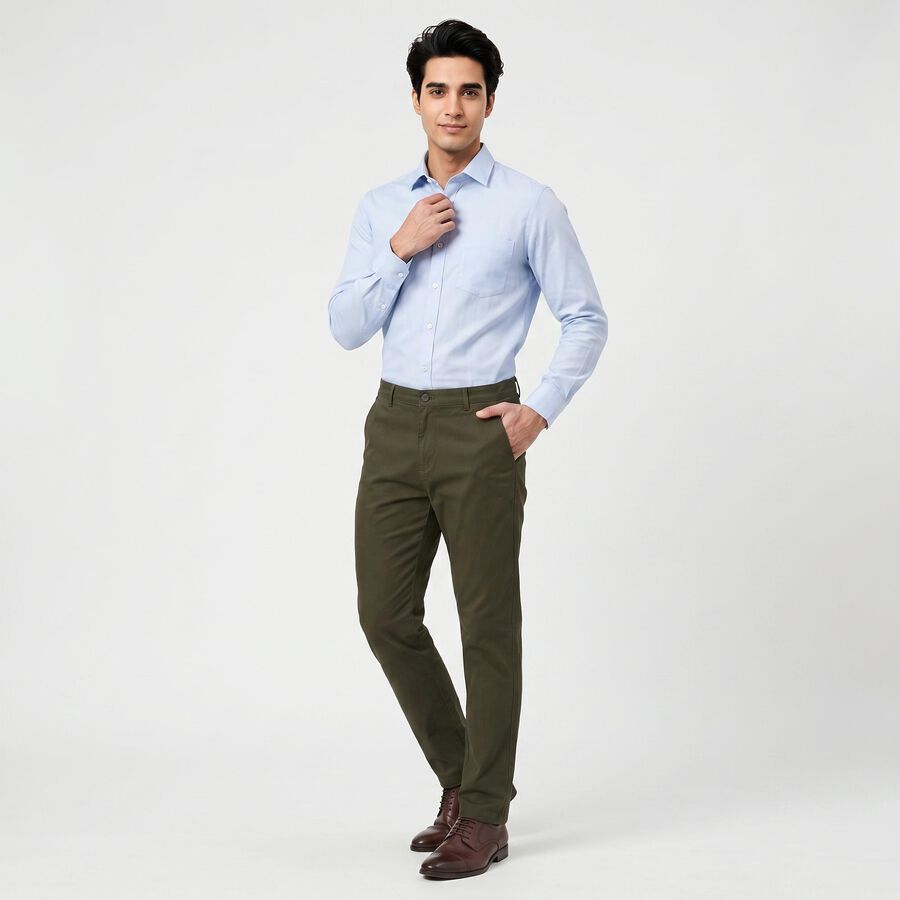 Men's Olive Green Slim Fit Chino Trousers, ओलिव, large