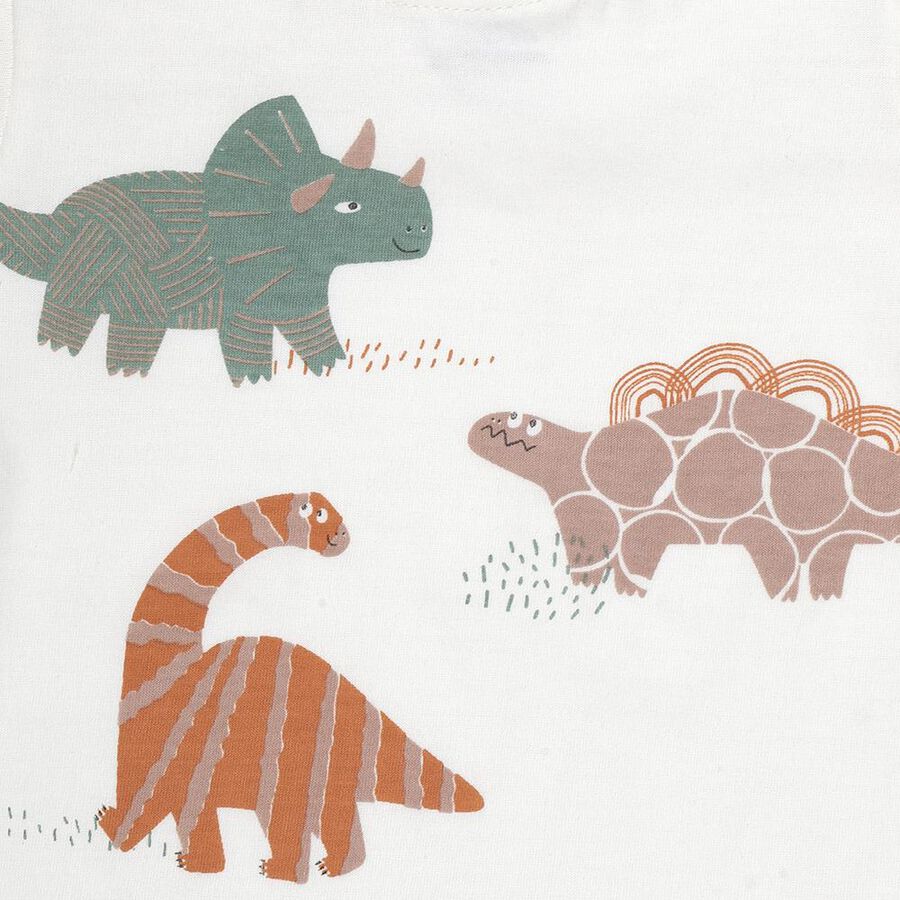 Infants' White Cotton Round Neck Printed Baba Suit, ऑफ व्हाइट, large