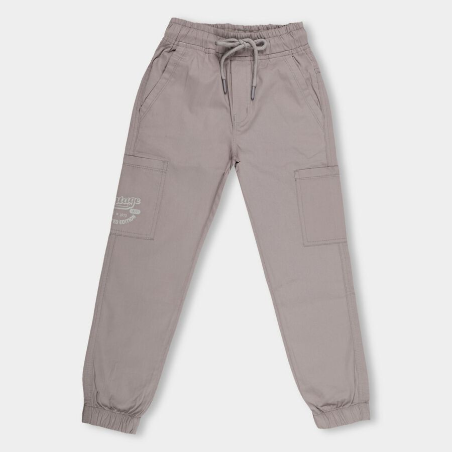 Boys Muted Taupe Regular Fit Jogger Trousers, गहरा ग्रे, large image number null
