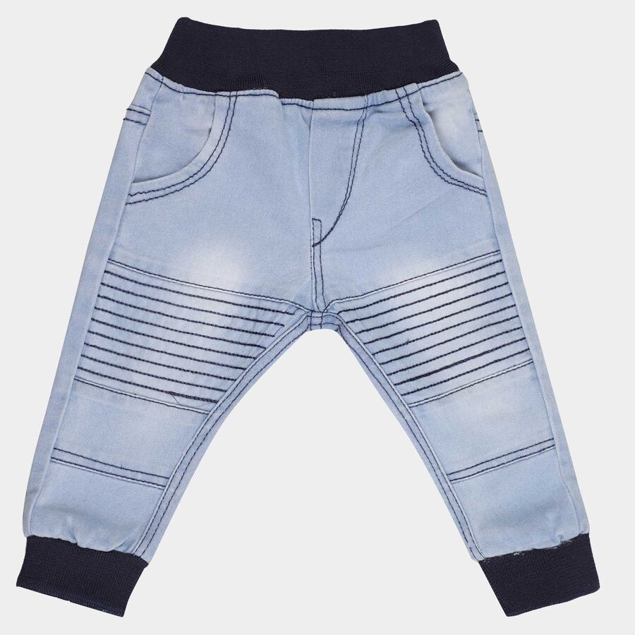 Infants Heavy Wash with Embroidery Rib Waist Jeans, Light Blue, large image number null