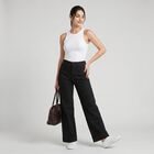 Women's Black Wide Leg Seam Detail Jeans, Black, small