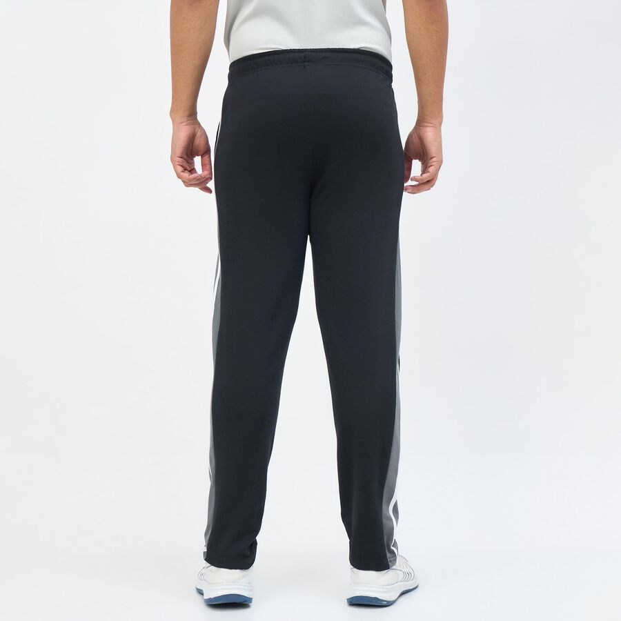 Men's Jet Black Regular Fit Side-Striped Track Pants, काला, large