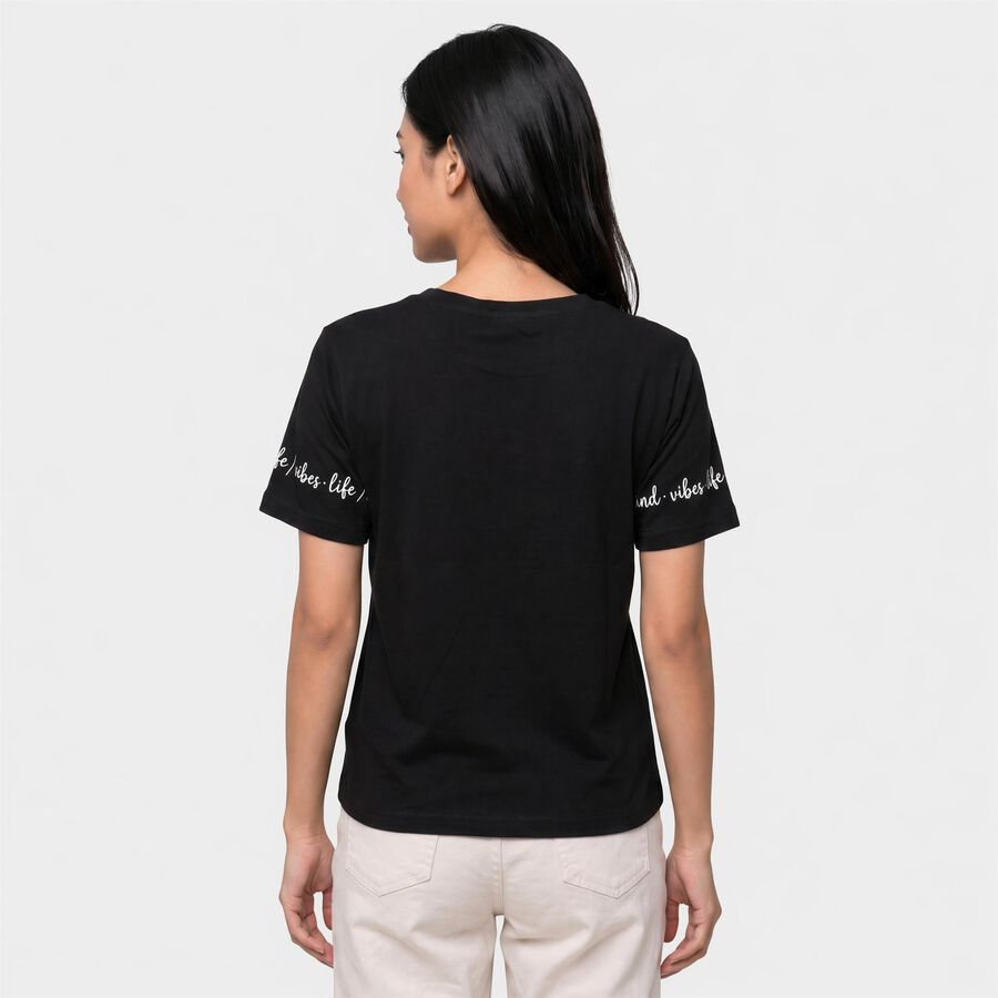 Women's Black Round Neck Regular T-Shirt, Black, large
