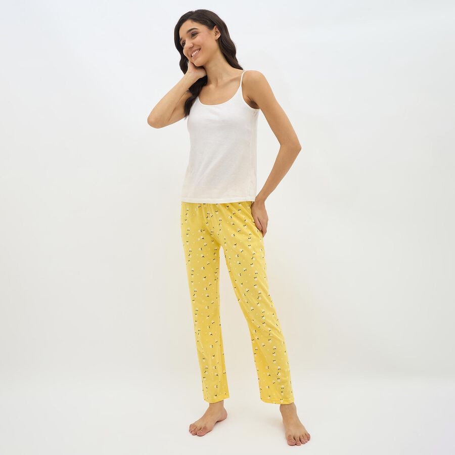 Women's Bright Yellow Floral Printed Full-Length Pyjama, Yellow, large image number null