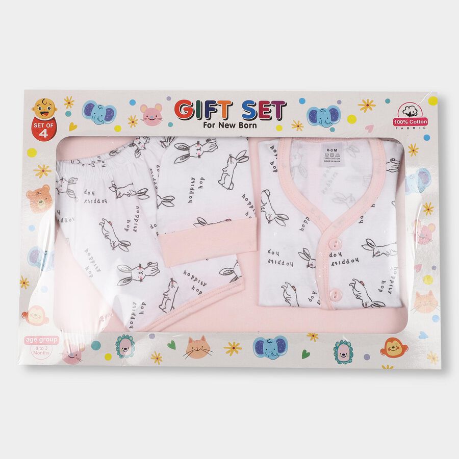 Infants' 100% Cotton Gift Set (Top, Shorts, Cap/Bib, Sheet), Pink, large image number null