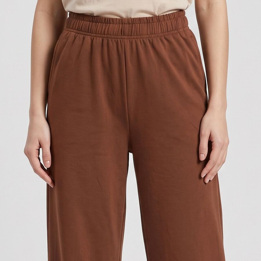 Women's Brown Wide Leg Solid Track Pants, Brown, large