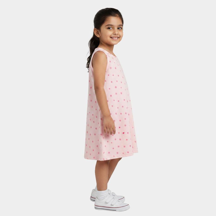 Girls' Pink A-Line All Over Printed Sleeveless Frock, हल्का गुलाबी, large