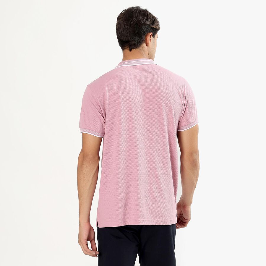 Men's Bright Pink Polo Collar Preppy T-Shirt, गुलाबी, large image number null