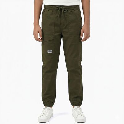 Boys Olive Green Regular Fit Jogger Trousers
