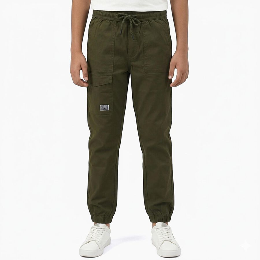 Boys Olive Green Regular Fit Jogger Trousers, Olive, large image number null