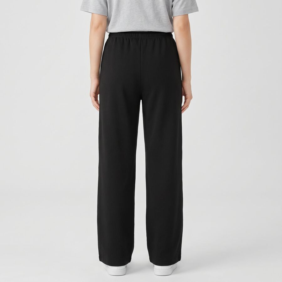 Women's Black Wide Leg Drawstring Track Pants, Black, large