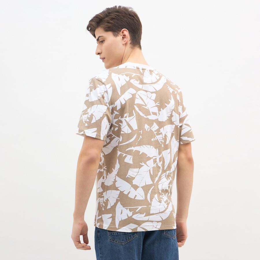 Men's Muted Khaki Cotton Round Neck Casual T-Shirt, Khaki, large