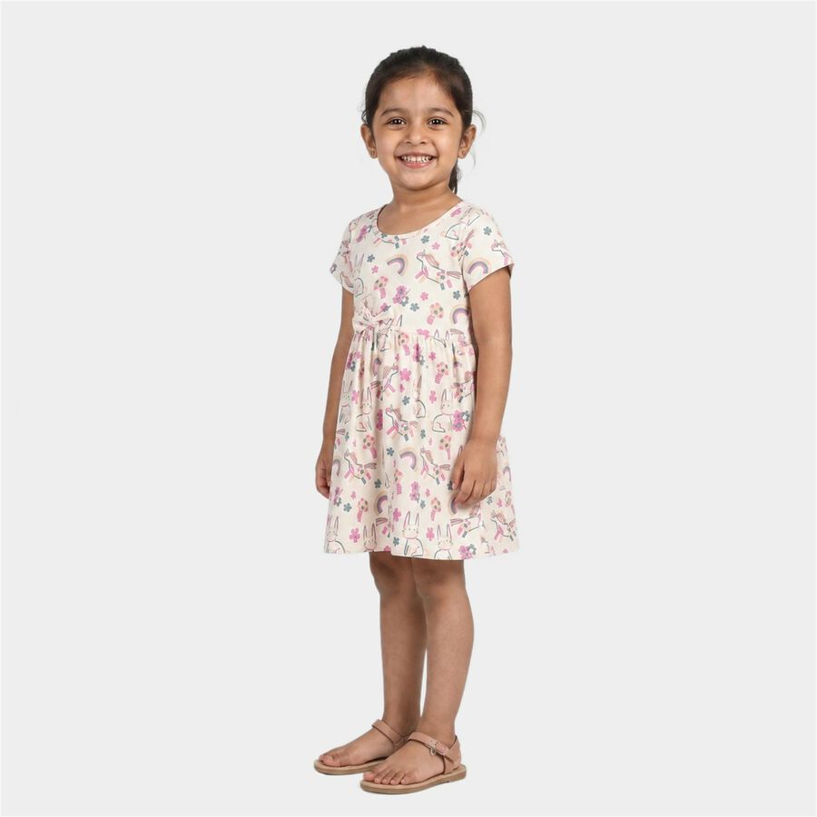 Girls' Off White Printed Fit and Flare Frock, Off White, large