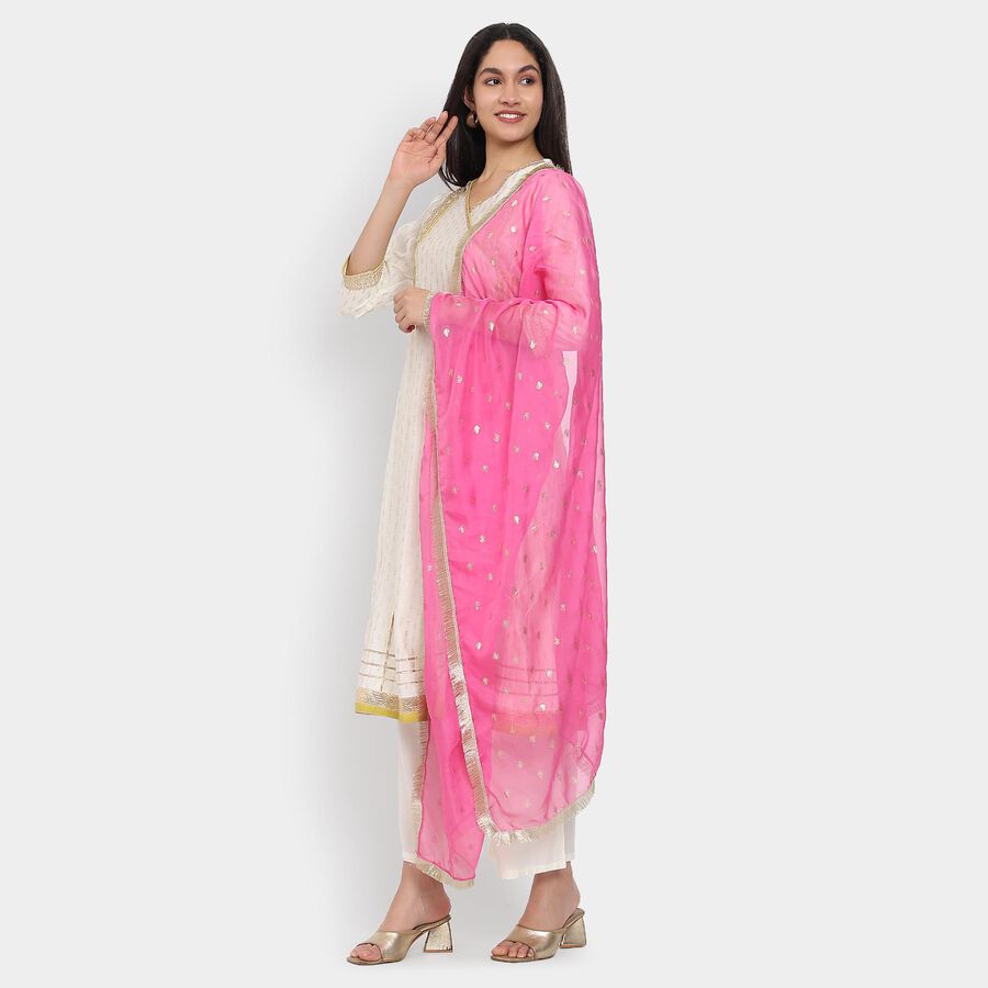 Ladies' Kurta Pyjama Set with Dupatta, Off White, large image number null