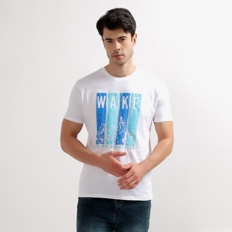 Men's 100% Cotton Round Neck Half Sleeves T-Shirt, सफ़ेद, large image number null