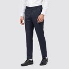 Men's Navy Blue Slim Fit Flat-Front Formal Trousers, Dark Blue, small