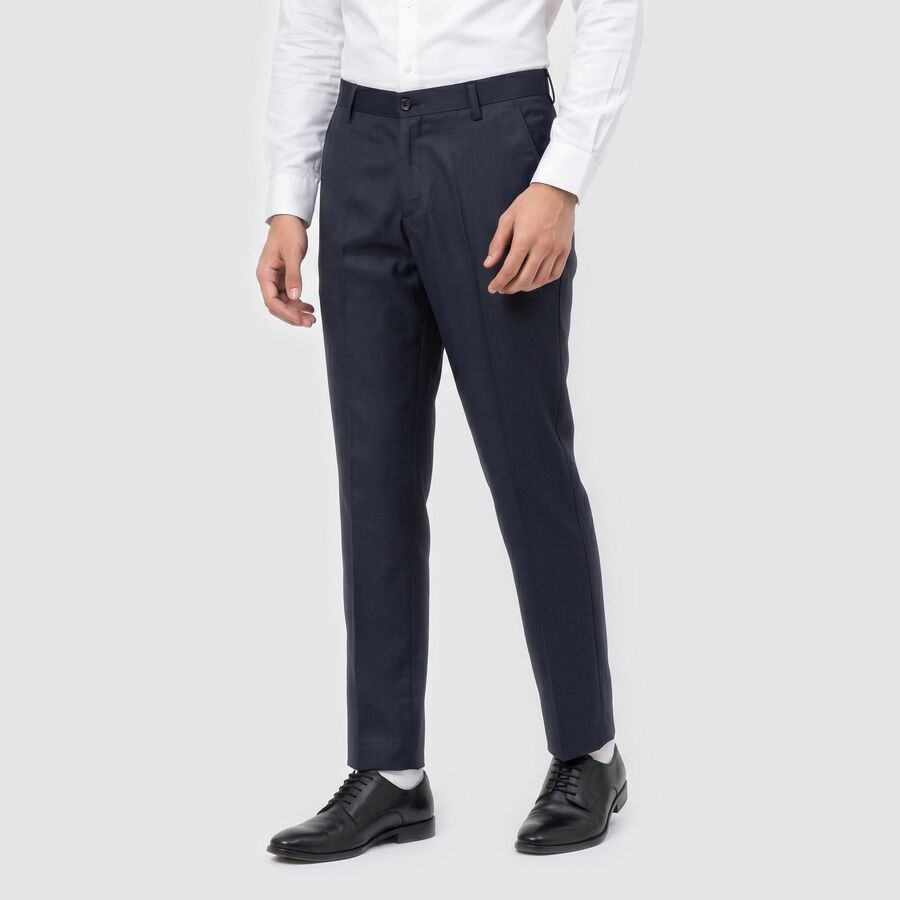 Men's Navy Blue Slim Fit Flat-Front Formal Trousers, Dark Blue, large