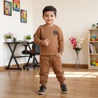 Boys Brown Round Neck Quilted Baba Suit, Brown, small