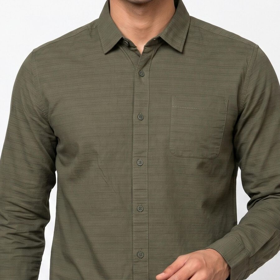 Men's Olive Green Casual Shirt, ओलिव, large