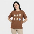 Women's Brown Cotton Round Neck Regular T-Shirt, Beige, small