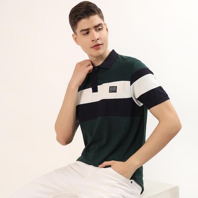 Men's Dark Green Cotton Blend Polo Neck Classic Collared Half Sleeves T-Shirt