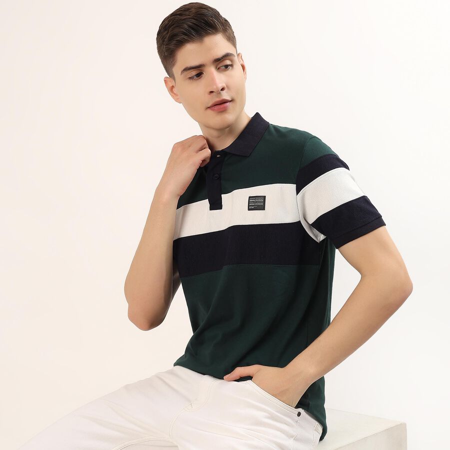 Men's Dark Green Cotton Blend Polo Neck Classic Collared Half Sleeves T-Shirt, Dark Green, large