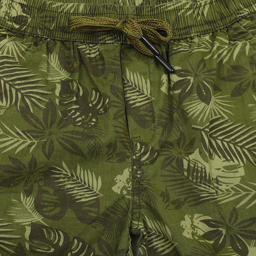 Boys' Olive Green Regular Fit Tropical Print Jamaican Shorts, Olive, large