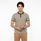 Men's Grey Polo Neck Geometric Polo T-Shirt, गहरा ग्रे, small