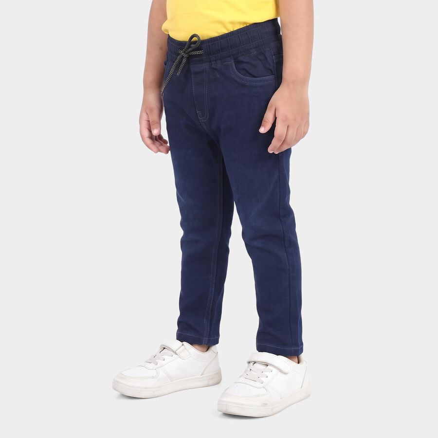 Boys' Navy Blue Drawstring Waist Jeans, Mid Blue, large