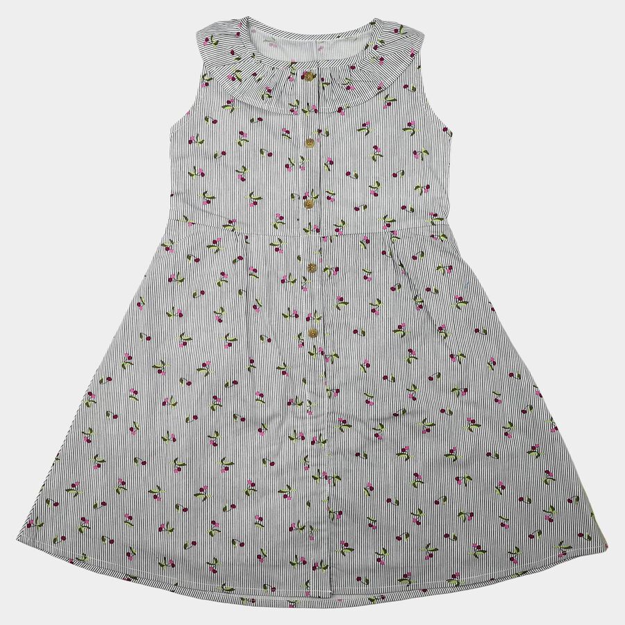 Girls Black Floral Printed Fit and Flare Frock, Black, large