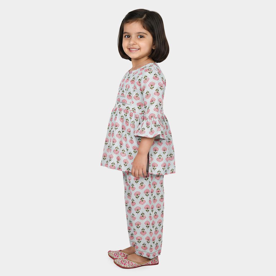 Girls Light Blue Round Neck Co-ord Set Upper and Bottom Set, Light Blue, large