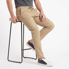 Men's Beige Slim Fit Drawstring Chino Trousers, गहरा पीला, small