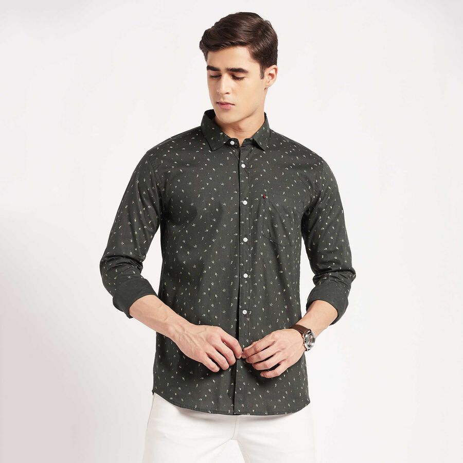 Cotton Casual Shirt, Dark Green, large image number null