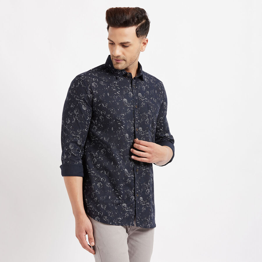 Cotton Printed Casual Shirt, Navy Blue, large image number null
