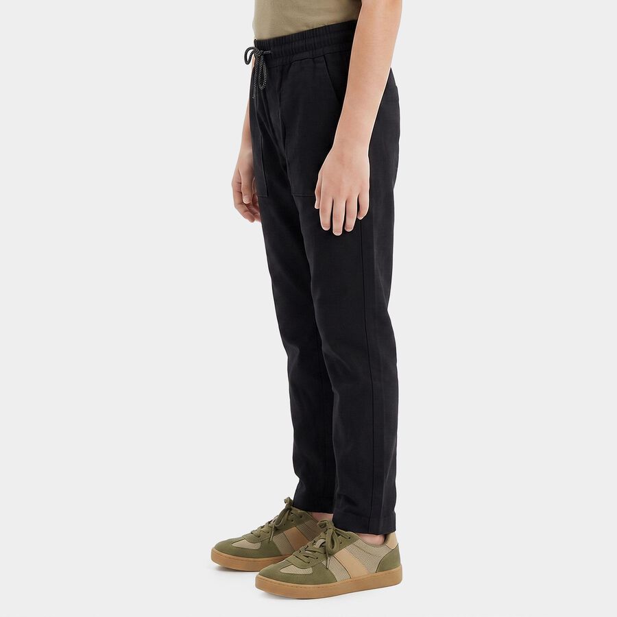 Boys' Black Straight Fit Drawstring Waist Trousers, काला, large