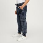 Boys' Faded Dark Blue Cargo Jogger Jeans, गहरा नीला, small image number null