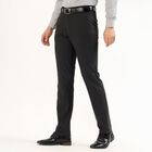 Men's Charcoal Black Slim Fit Flat-Front Formal Trousers, काला, small image number null