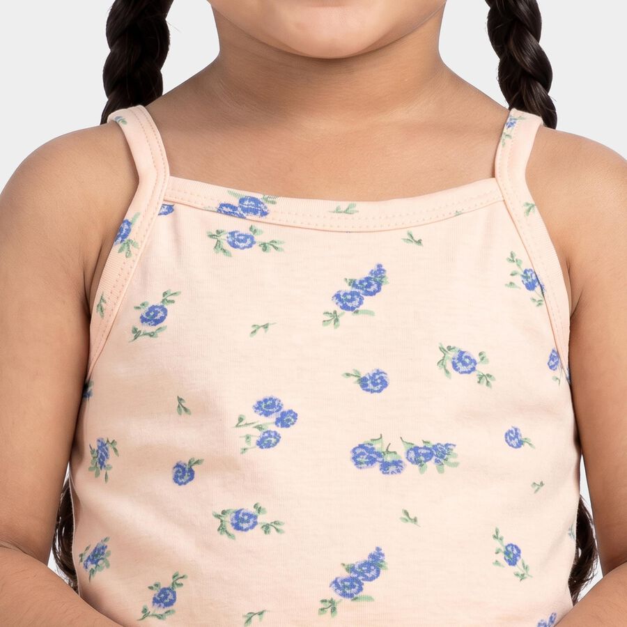 Girls' Peach Cotton Square Neck Sleeveless Vest, हल्का गुलाबी, large