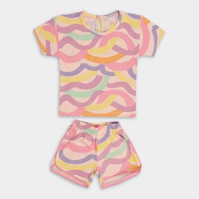 Baby Multicolor Cotton Round Neck Casual Shorts Set