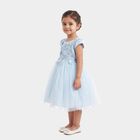 Girls' Light Blue Fit and Flare Floral Applique Party Wear Frock, हल्का नीला, small