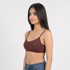 Women's Brown Cotton Blend Scoop Neck Bralette Bra, Brown, small