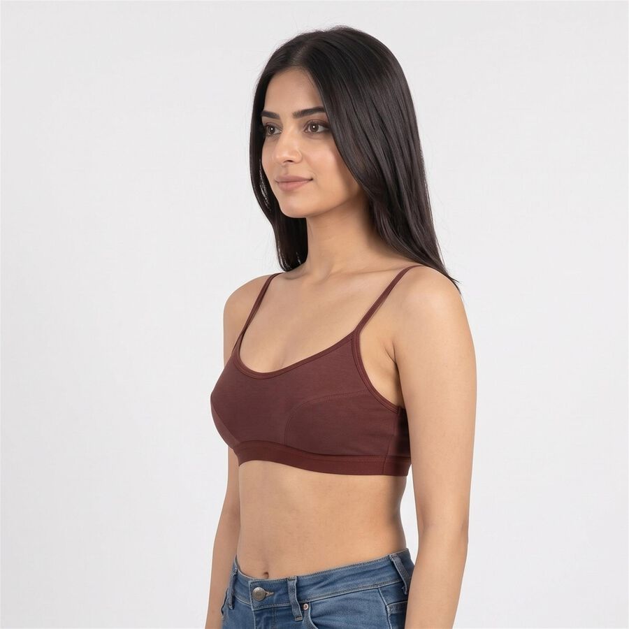 Women's Brown Cotton Blend Scoop Neck Bralette Bra, Brown, large