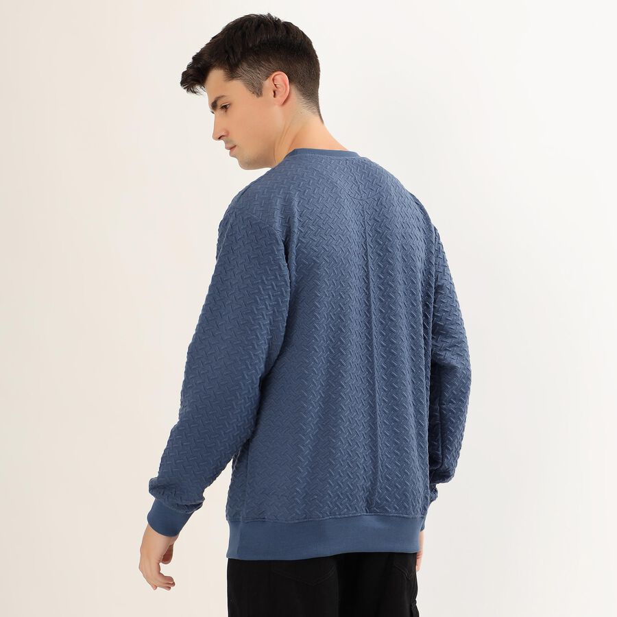 Men's Dusty Steel Blue Crew Neck Casual Sweatshirt, Mid Blue, large image number null