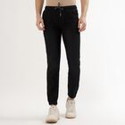 Men's Jet Black Slim Fit Elastic Waist Jeans, काला, small image number null