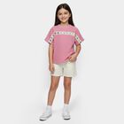 Girls Pink Round Neck Casual T-Shirt, Pink, small