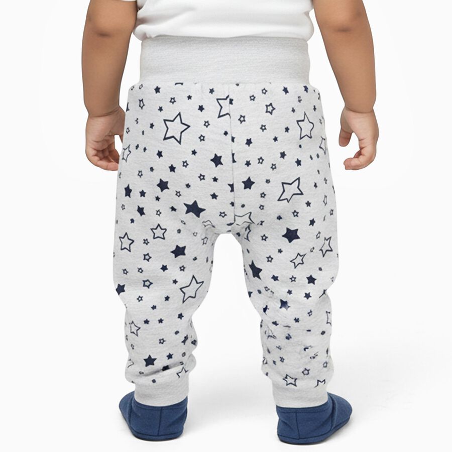 Boys' Light Grey Star Printed Cotton Blend Pyjama, मिश्रित हल्का ग्रे, large image number null