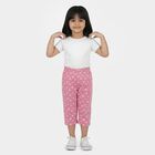 Girls' Pink Floral Printed Elastic Waist Cotton Capri, Pink, small